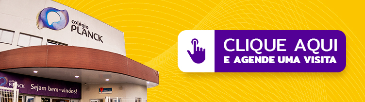 Banner do Colégio Planck com fachada da escola e botão roxo convidando o público a clicar e agendar uma visita.